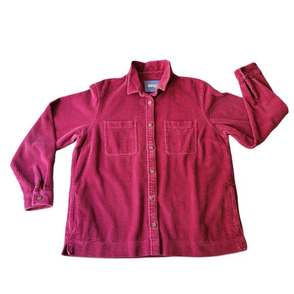 LL Bean Pink Corduroy Shirt Jacket Women’s Large Wide Wale Shacket - Picture 1 of 8